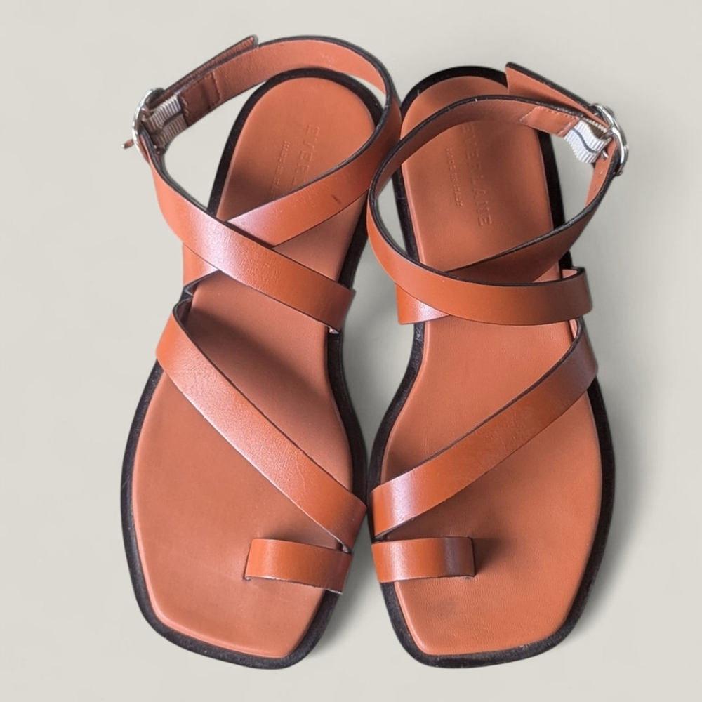 Everlane Italian Leather Wrap Sandals Sz 7 Classic Minimalist Style Adobe Brown - Picture 7 of 12